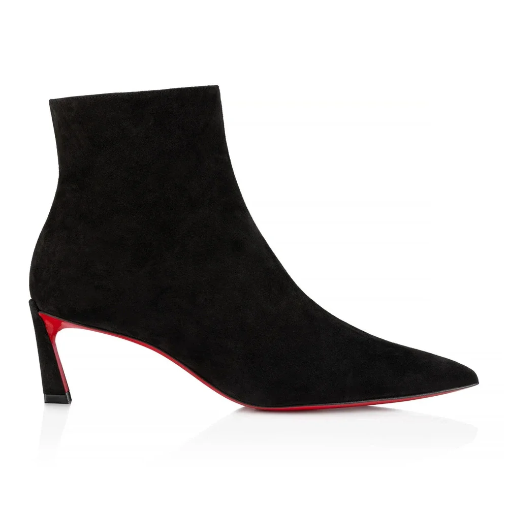 Christian Louboutin Condora Booty 55 Black Suede Pointed Ankle Heel Boot 37.5